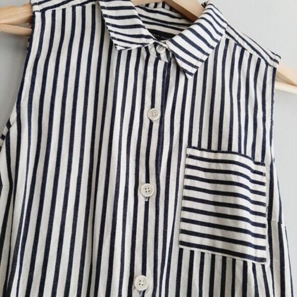 TOMMY HILFIGER / Striped Button Down Shirt Dress Cottagecore Belted Sz M - Picture 6 of 9